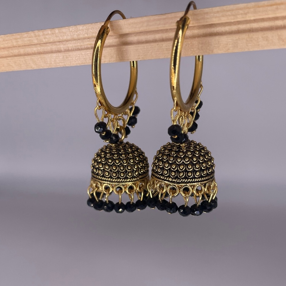 Black and gold Indian earrings jhumke